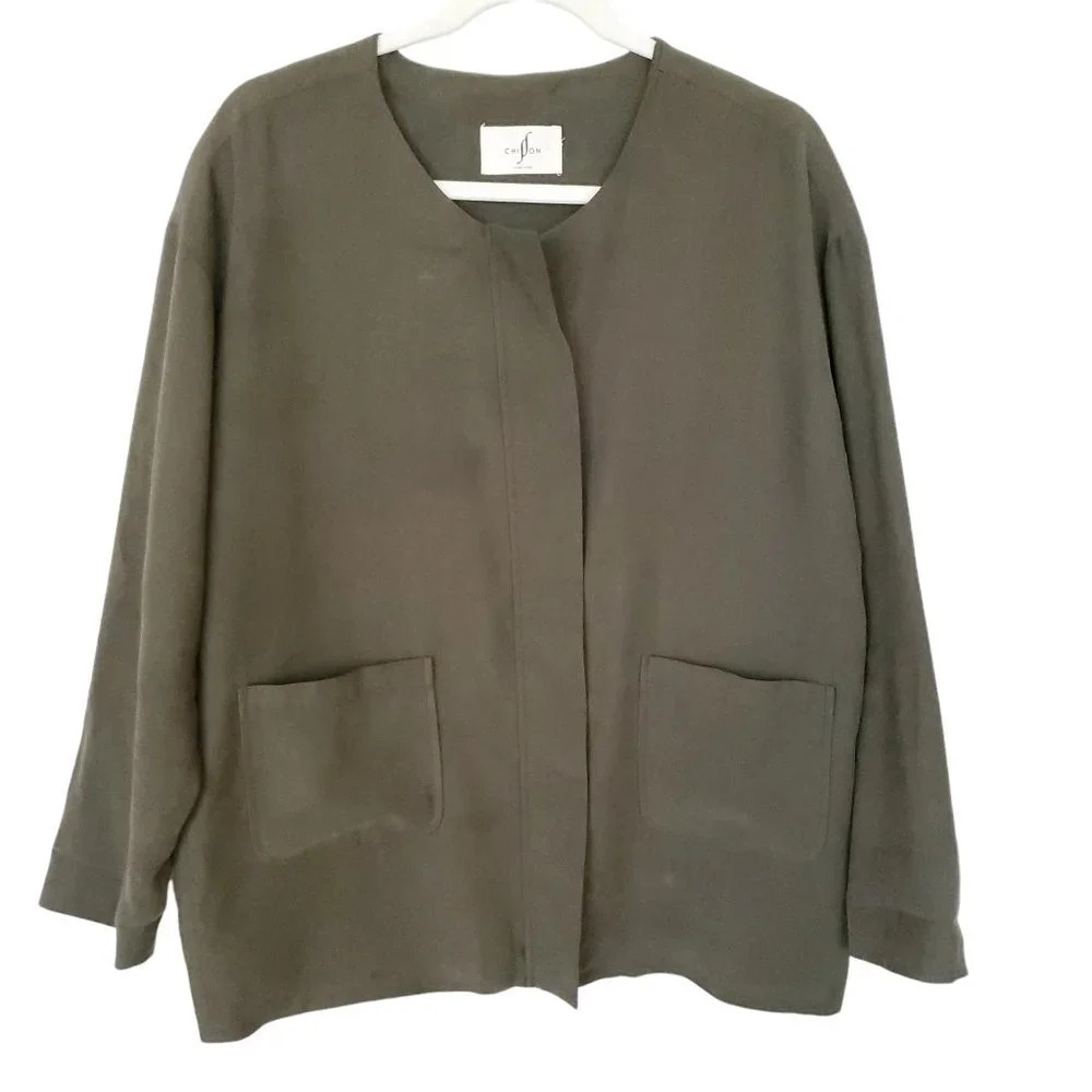 Chiffon Made in Korea Green Khaki Lightweight Jacket Large Loose Fit Korean